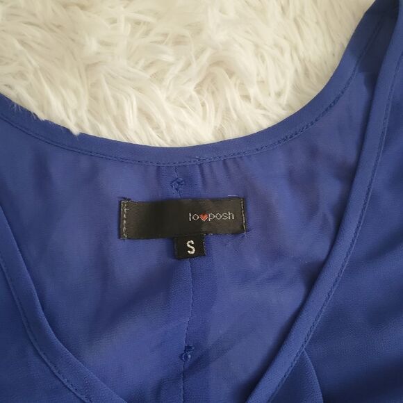 Lo Posh Women's Size Small Blue Ruffle Sleeveless Blouse - Picture 7 of 9